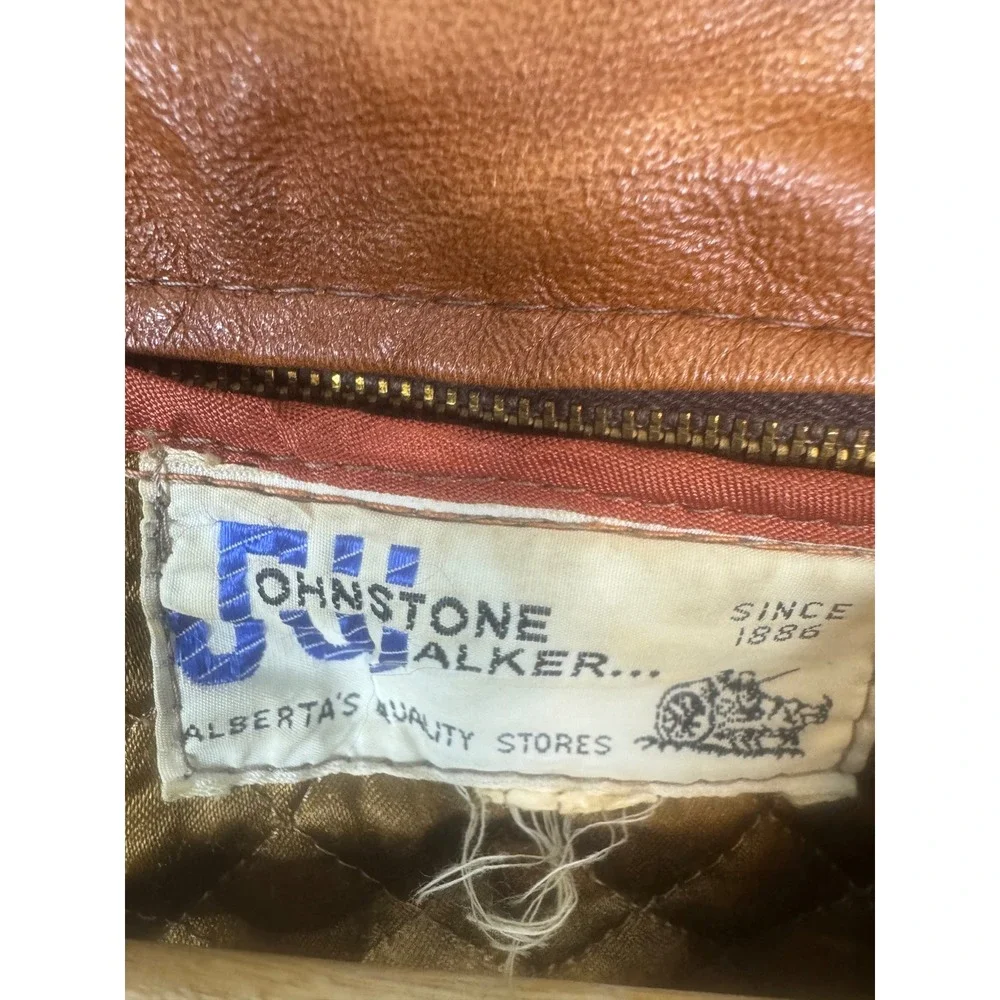 Vintage Johnstone Walker Mens Brown Leather Blazer Jacket Quilted Liner 48 XL
